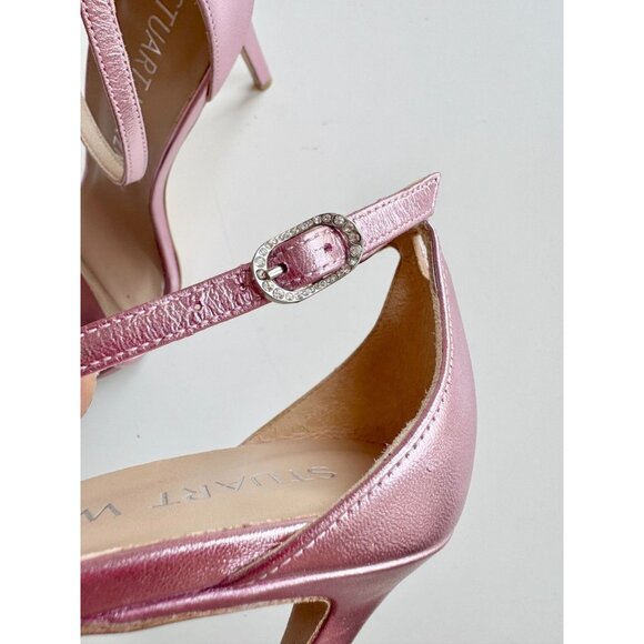 STUART WEITZMAN Nudist Bow 100 Pink Metallic Leather High Heel Sandals, Size 6.5 - Picture 9 of 16
